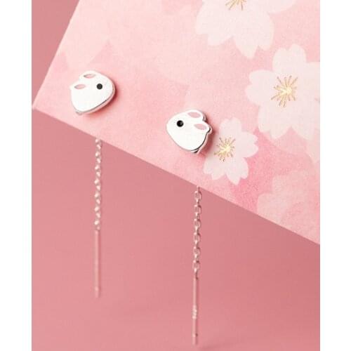 925 Sterling Silver Cute White Rabbit Stud Earrings Ear Wire Suitable for Girls Kids Daughter Jewelry