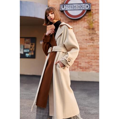 Women Elegant Winter Wool Overcoat Long Woolen Coat With Belt Slim Jacket Outerwear Female Abrigos Mujer Manteau Femme Hiver