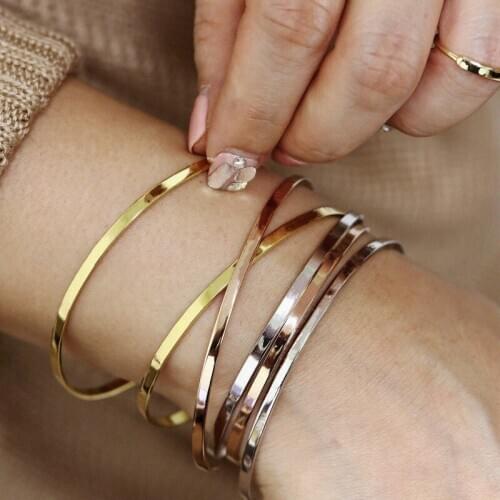 2020 New Trendy Geometric Creative Bangles for Women Simple Temperament Open C-shape Bangle Female Jewelry Accessories