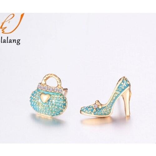 2020 New Fashion Cute Bags Heels Shoe Asymmetric Earrings For Women Gold Wholesale High Quality