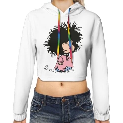 2021 Fashion Women Sweatershirts Mafalda Feme Long Sleeve Pullover Solid Crop Hoodies Sport Pullover Tops