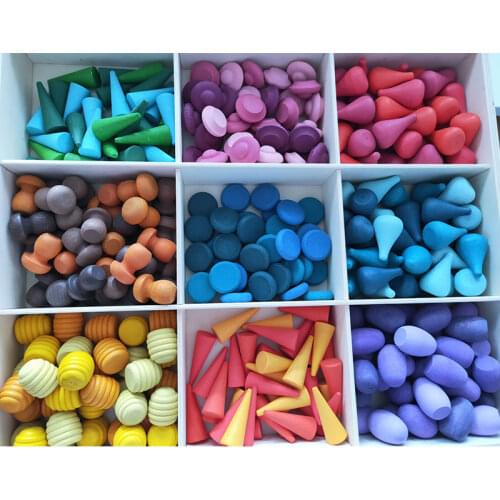 324pcs Creative Wooden Rainbow Blocks Mushrooms Honeycomb Droplets Tree Cones Blocks for Children Kids Natural Wooden Toys Gift