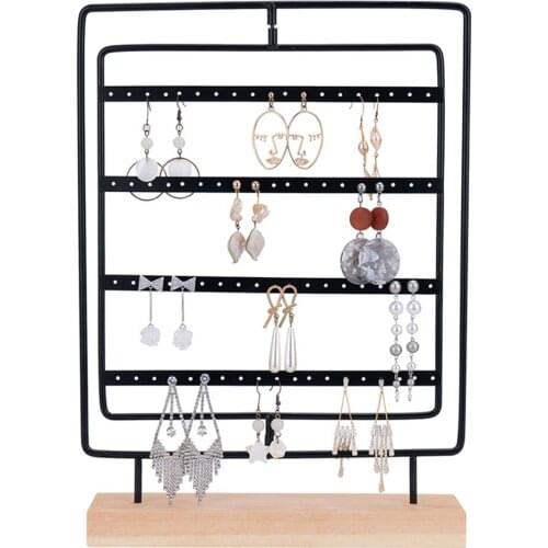 4 Layer Spin Earring Organizer Jewelry Holder Stand Ear Stud Display Rack Rustic Wooden Base Tray for Bracelet Necklace Ring