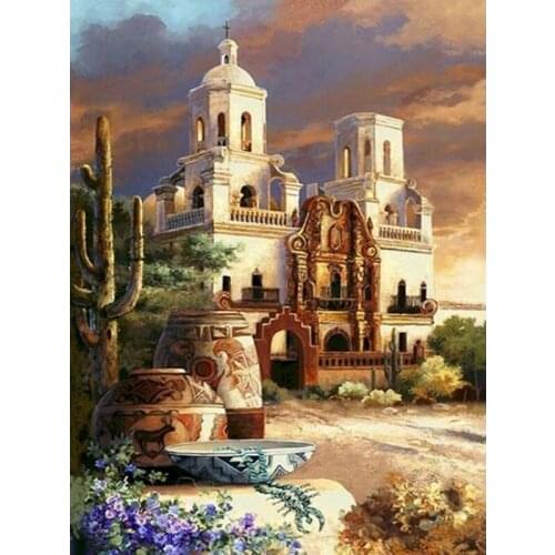 5D DIY Diamond Painting Kits Castle Cross Stitch Kit Mosaic Diamond Picture Embroidery Landscape Full Round Drill Home Decor Art