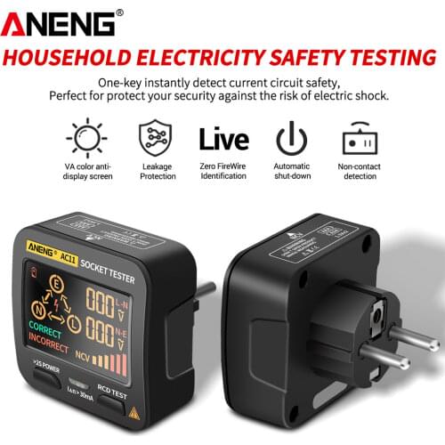 ANENG AC11 Voltage Test Socket Detector US/UK/EU/AU Plug Ground Zero Line Phase Check Rcd NCV Test Digital Smart Socket Tester
