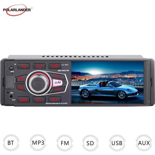 Car radio touch screen Bluetooth fast charging MP5 / MP3 1 din 4 inch FM radio colorful lights reversing rear view