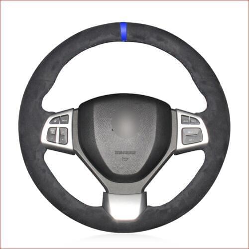 Black Suede Blue Marker Car Steering Wheel Cover for Suzuki Swift Sport 2012 2013 2014 2015 2016 2017 Vitara S 2016-2019