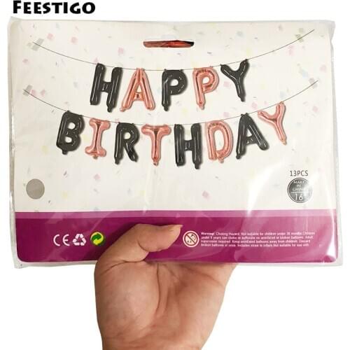 Feestigo 16 Inch Set Of HAPPY BIRTHDAY Balloons Pearl Pink Aluminum Foil Balloons Helium Ballon Inflatable Party Ball Decoration