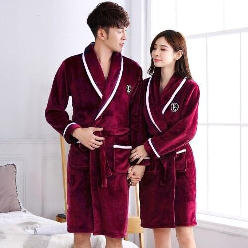 Flannel V-neck Winter Robe Women&men Bathorobe With Belt Full Sleeve Warm Negligee Thicken Ultra Colar Fleece Home Dressing Gown