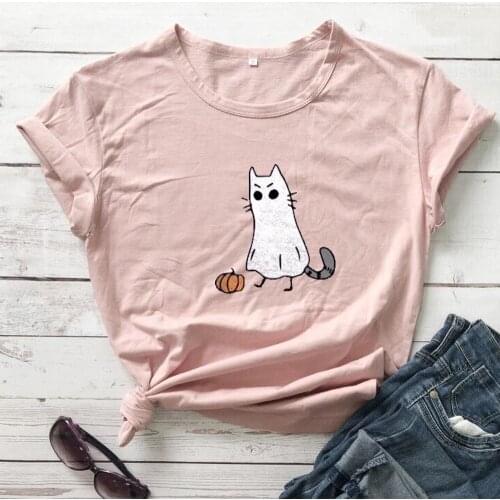 Ghost Cat Pumpkin Halloween t Shirt Halloween T shirt Cat Lover Tee Tshirt Comfort Colors Women tees party vintage cotton tops