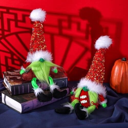 Grinch Faceless Doll Green Fur Monster Dwarf Christmas Gnomes Plush Rudolph Goblin Toy Xmas Home Office Decor Children Gift