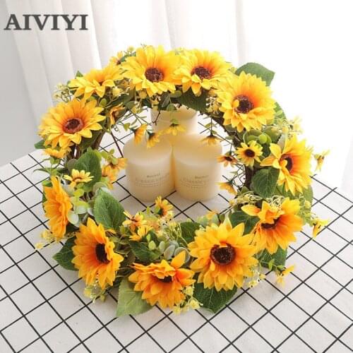 Living Room Door Lintel Simulation Sun Flower Wreath Window Decoration Simulation Fake Sunflower Rattan Home Christmas Wedding
