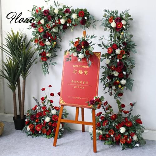 Flone Artificial Flowers Red Rose Wedding Corner Floral Welcome Arrangement For Table Centerpiece Runner Christmas Decoration