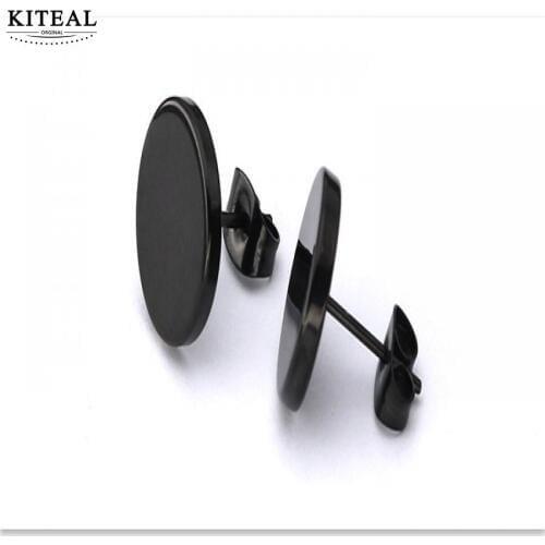 Kiteal New titanium stainless steel simple single round gold/black/silver Men&women earrings needle barbell earrings