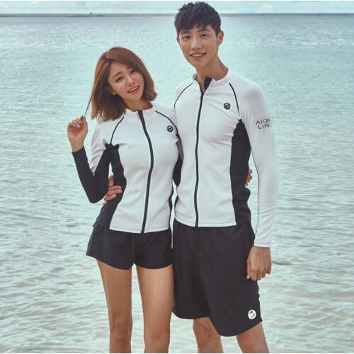 Mens Womens Rash Guard Set Tops & Bottoms Long Sleeve Swimsuit Swim Zip Shirts Trunks UV Sun Protection Surf Quick Dry Suits