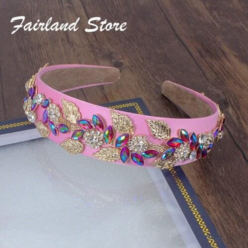 Fairland New Baroque Fashion White Sparkly Romantic Temperament Luxury Crystal Copper Alloy Leaves Headband Hair Accessory Women