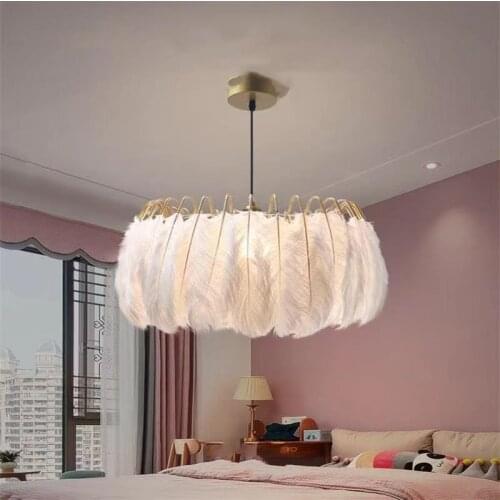 Nordic LED Personality Romantic Feather Chandelier Modern Childrens Room Study Creative Restaurant Hotel Bedroom Decor Ligthing