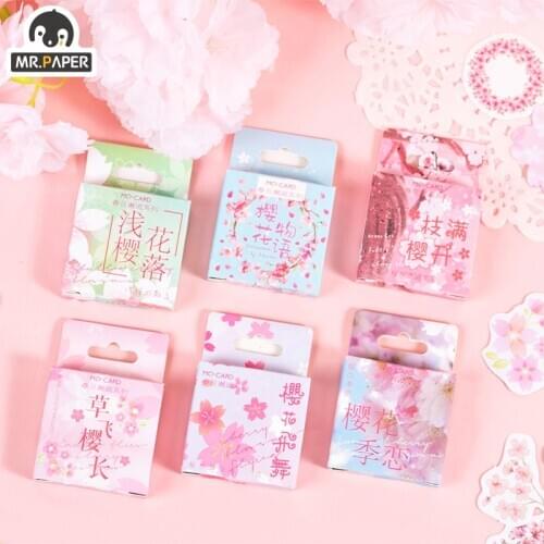 Mr.paper 6 Designs 45/46Pcs/box Plant Style Spring Encounter Series Boxed Sticker Simple Hand Account Decor DIY Collage Material
