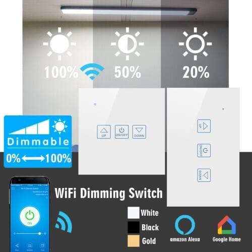 Norklmes Smart dimmer switch Deluxe crystal panel Google and Amazon voice control 300W large load switch white gold black