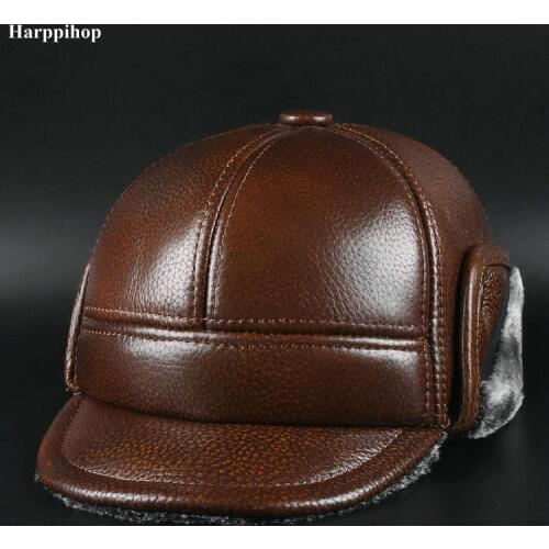 The new winter hat leather hat man pure leather Claus hat warm hat cap ear middle ear cap
