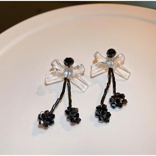 2021 Korean New Classic Crystal Flower Acrylic Bow Earrings Temperament Joker Atmosphere Earrings Female Jewelry