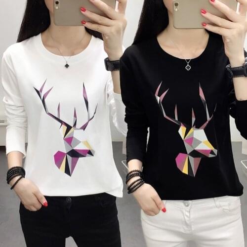 2021 New Spring Autumn Oversize Women T Shirt Cartoon Print Casual Loose Long Sleeve Korean version T Shirt Tee Top