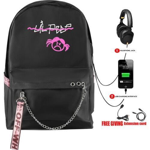 New Fashion Rap Lil Peep backpack Usb Rechargeable Schoolbag Womens Shoulder Travel Bag Print Hip Hop Teenage Girls bag