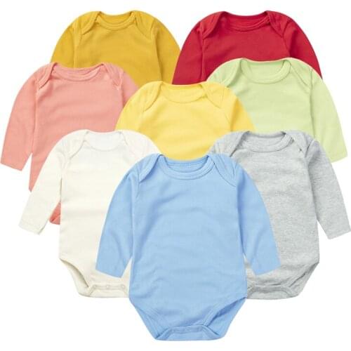 Baby Boys Girls Solid Bodysuit Newborn Unisex Long-sleeve Rompers Infant Underwear 100% Cotton (3-24 Months) Toddlers Onesies