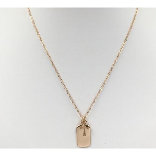 Casual Gold Color Plating Textured Cross Plain Square Pendant Necklace For Women Cute Dainty Lovely Jewelry Accessory