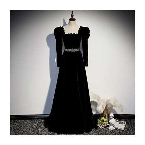 Freeship vintage black velvet beading waist long dress gown princess medieval long dress Renaissance gown queen Victoria