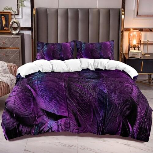 Purple Leaf Duvet Cover with Botanical Theme Leaves Bedding Comforter Cover Sets Zipper Closure Corner Ties White Reverse