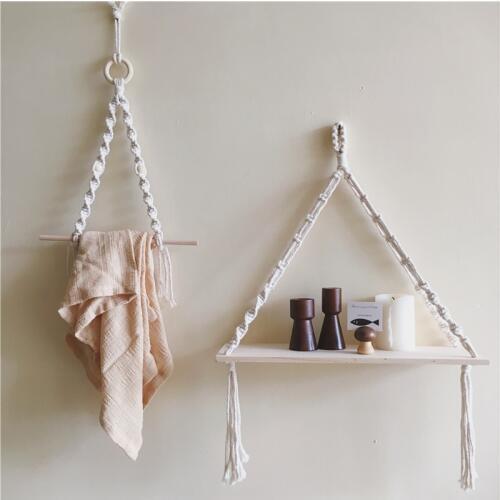 Macrame Hanging Rack Shelf Organizer Handmade Boho Plant Pot Tissue Holder Wood Storage Racks Nordic Home Office Wall Decor