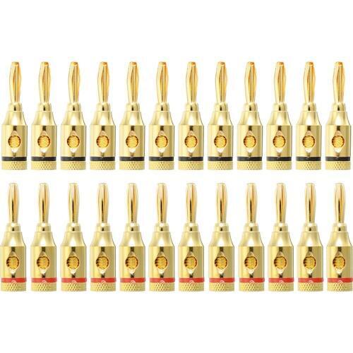 Pohiks 24pcs 4mm 24k Gold-Plated Musical Cable Banana Plug Black/Red Coded Audio Speaker Connector Musical Speaker Pin Connector