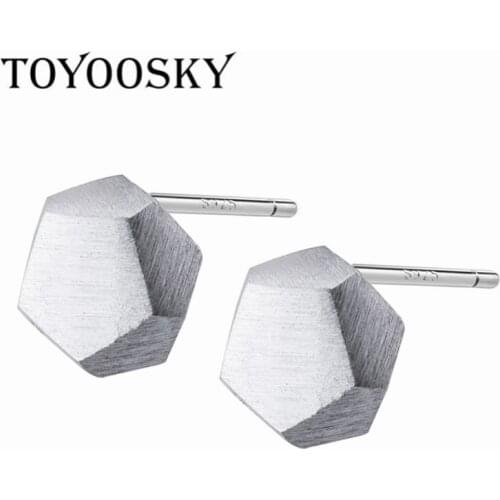 2019 New Design 925 Sterling Silver Drawing Polygon Geometric Stud Earrings Contracted Jewelry For Men Women