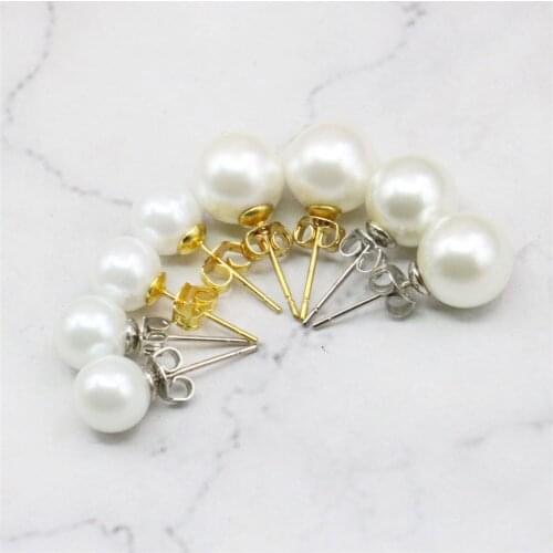 8mm 10mm Gold/Silver Color Round White Glass Pearl Shell Stud Earrings DIY Accessories Jewelry Making Design Women Girls Gifts