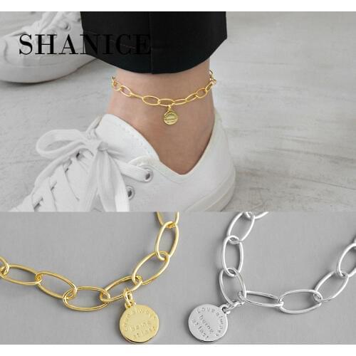 SHANICE Authenetic 925 Sterling Silver Anklets For Women Student Japan Anklet Jewelry Geometric English Letter Tag S925 Ankle