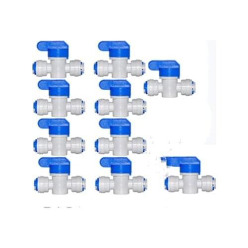 10 PCS Water Connect 1/4 inch Ball Valve Shut off Quick Connect for Water Reverse Osmosis System Aquarium Osmosis