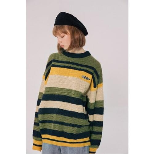 YUPINCIAGA 2020 Spring New Women Man Retro Striped Sweater couple Sweater Loose Warm Winter Korean Style Jumper Pullovers