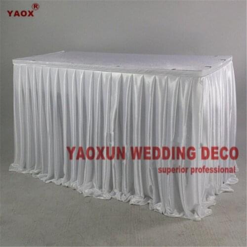 Triple Ruffled Ice Silk Table Skirt Banquet Tablecloth Skirting For Wedding Event Party Decoration