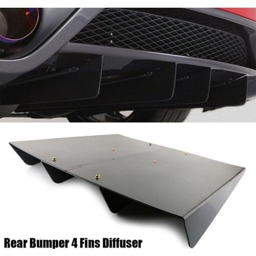 22" x 21" Universal Rear Bumper Diffuser Lip Black ABS Car Rear Spoiler Decoration Fin 4 Shark Fins Diffuser For Honda Acura