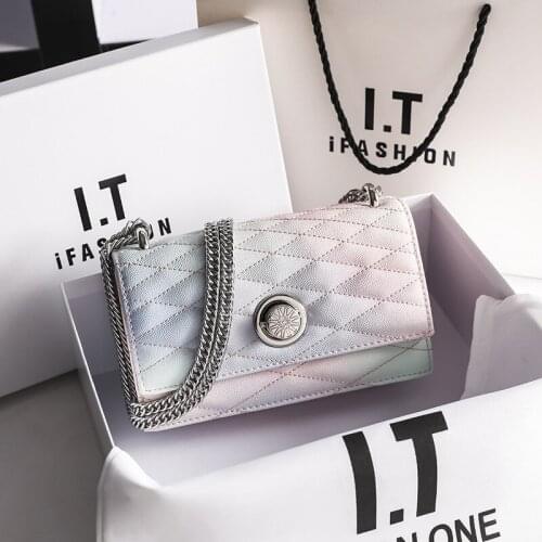 YAOKU 2021 New Arriva All-Matching Rainbow Womens Fairy Small Square Sense of Quality Chain Genuine Leather Ins Messenger Bag