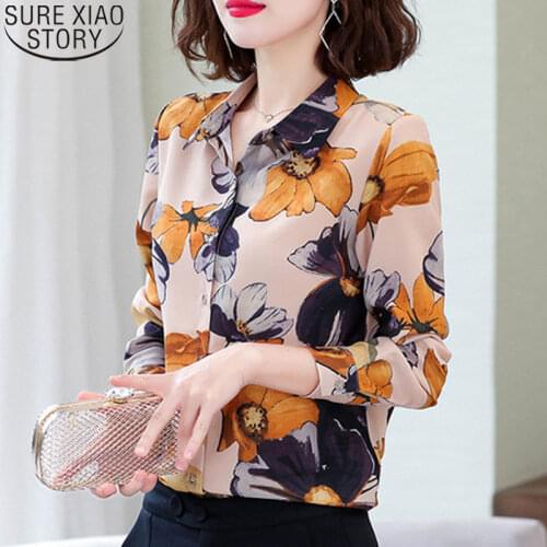 Fashion Floral Print Shirt Women Long Sleeve Print Chiffon Blouse 2021 Spring Autumn Cardigan Clothes Plus Size S-4XL Tops 10474