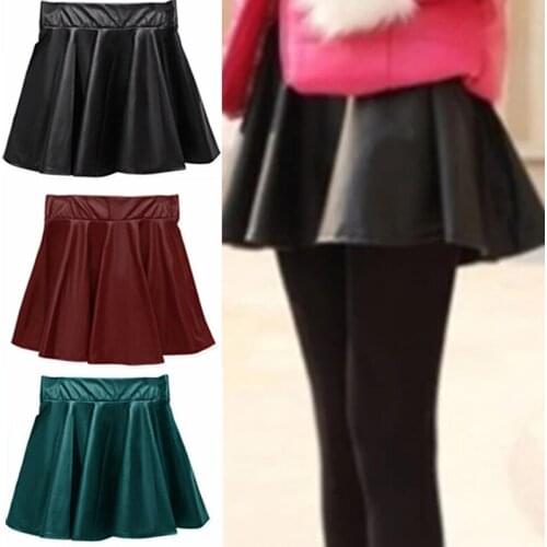 Women Sexy Miniskirts PU Leather High Waist Flared Pleated Latex Circle Skirt A-Line Rave Dance Bottoms Clubwear Party Skirts