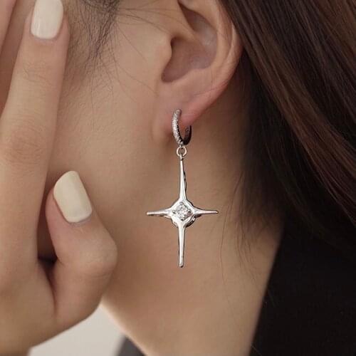 Brass With 18k Gold Creative Star Zircon Drop Earrings Women Jewelry Party T Show Gown Punk Gothic Top Runway Korean Japan