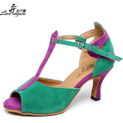 Ladingwu Green/Light Blue Flannel Shoes For Ballroom Dancing Samba Performance Dance Shoes Latin Woman Size 35-44