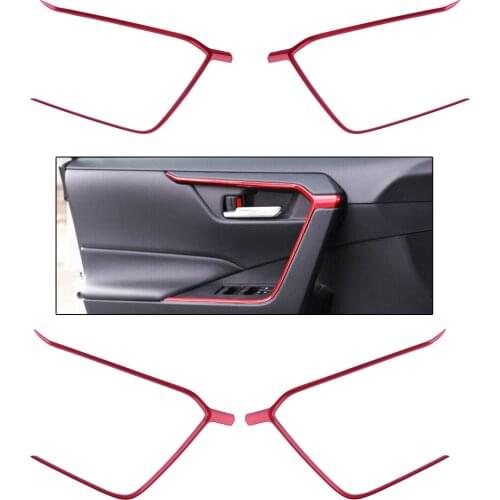1Set Red Inner Door Upper Armrest Stripe Cover Trims ABS Fit For Toyota RAV4 2019 2020