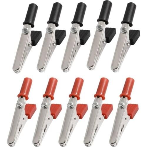 10 Pcs 55mm Metal Alligator Clips Plastic Cable Test Probe Welding Dual-use Test Clamp with Fixing Screws Red & Black