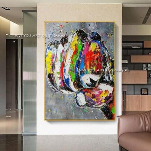 100% Handmade Modern Original Abstract graffiti fist oil painting Canvas Large Size Wall Art for Living Room Home Decoration