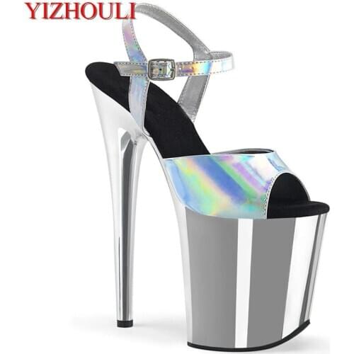 20 cm sexy silver vamp, 8 inch electroplated stiletto sandals/pole dance performance, fashion stage sandals