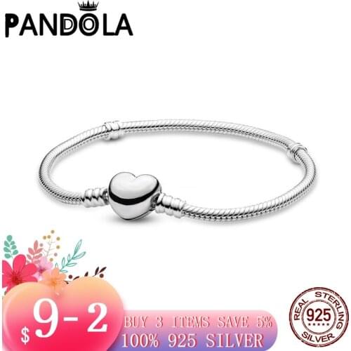 2021 new TOP Selling 925 Sterling Silver Heart Clasp Snake Chain Charms Beads Bracelet For Women Fashion DIY Jewelry